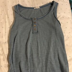 Blue Sleeveless Ribbed Top